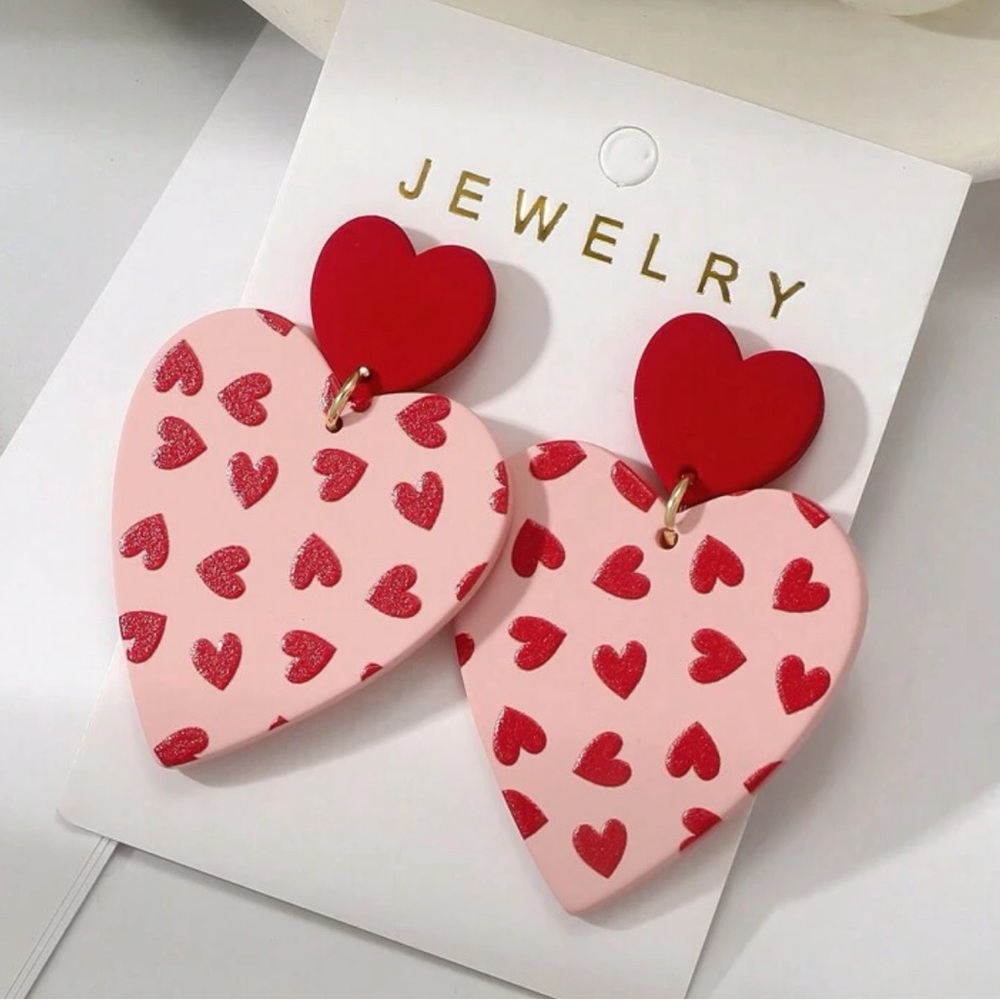 Women Valentine's Day Large Heart Printed Ceramic Texture Sexy Acrylic Earrings